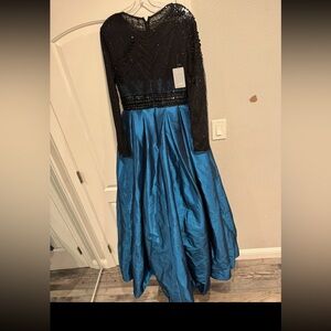 Elegant Black & Blue Evening Gown
